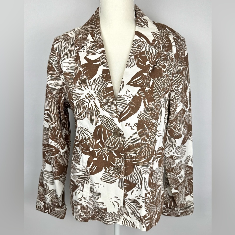 NWOT Coldwater Creek Jacket Blazer Pockets Lightweight Brown Floral Medium Boho